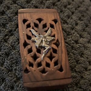 Enchanted Wooden Box with Silver Fairy Accent